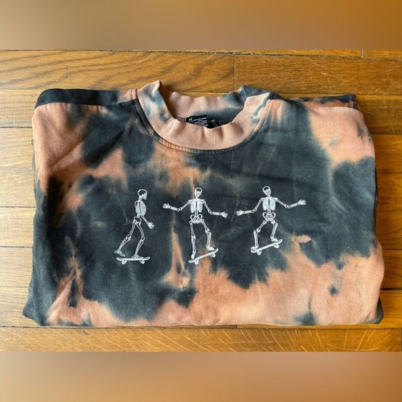 Small better together SKATEBOARDING Skeleton bleach dye crew neck sweatshirt - Picture 1 of 11